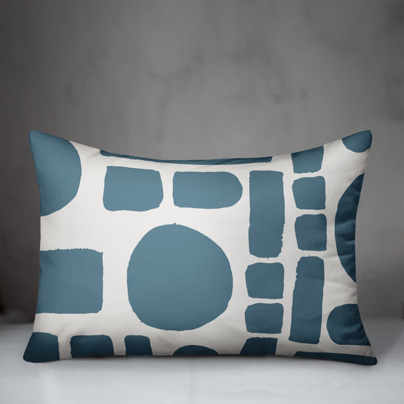 Geometric Outdoor Reversible Throw Pillow, White/Blue