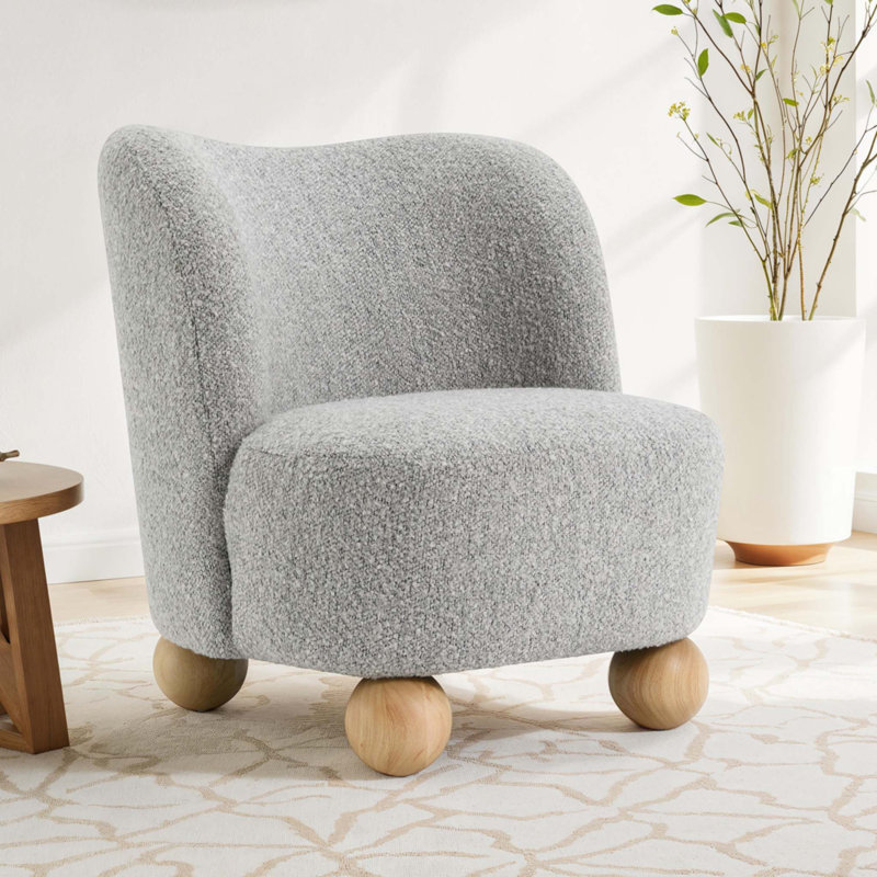 Chaise d'appoint de style contemporain, Bois naturel, Gris