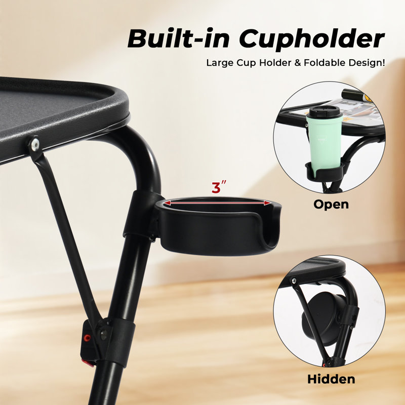 Adjustable Folding Accent Table Multi-functional Side Table with Cup Holder Height & Tilt Adjustable Waterproof Surface for Kitchen or Dining Room
