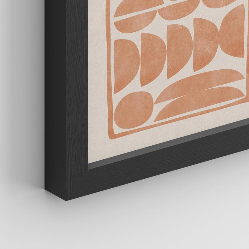 " Mid-Century Palm Leaf Geometric Landscape Abstract " 7 - Pieces, Black Framed