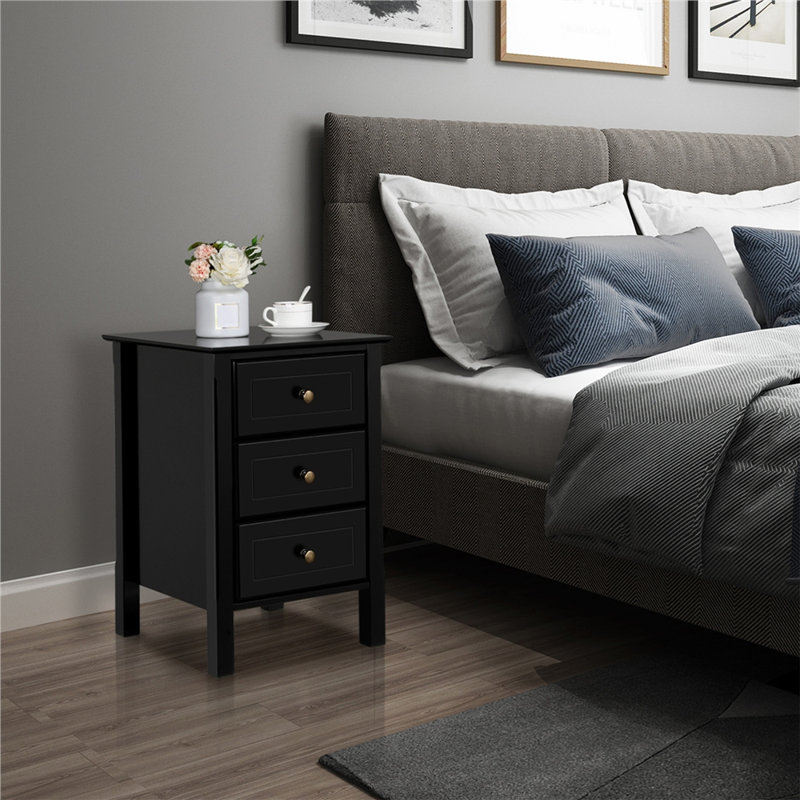 3-Drawer Nightstands, 24" High Bedside Tables, Black