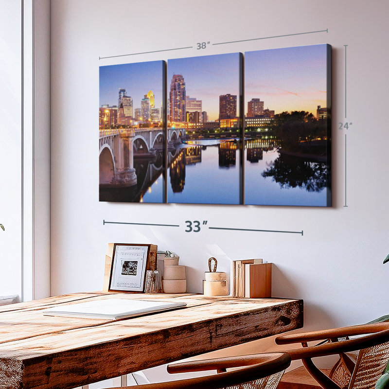 «Cityscape Of Minneapolis», 3 pièces, H 24 po x l 38 po
