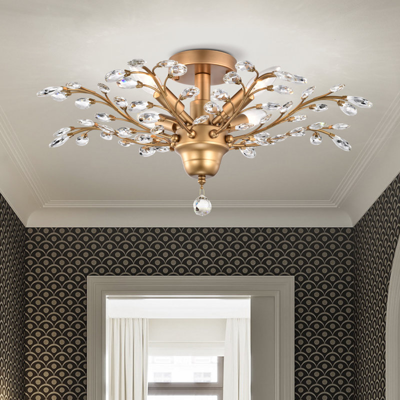 Plafonnier encastré 4 lumières en cristal l 23,6 po Aamnah, Bronze brillant