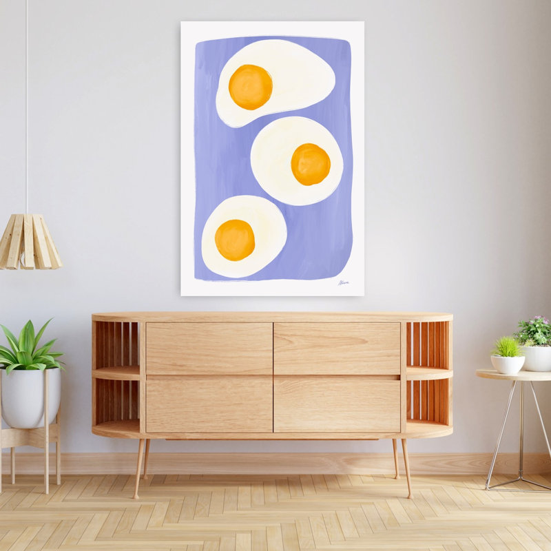 Art mural abstrait œufs frits, lavande vibrante moderne, H 48 po x l 32 po