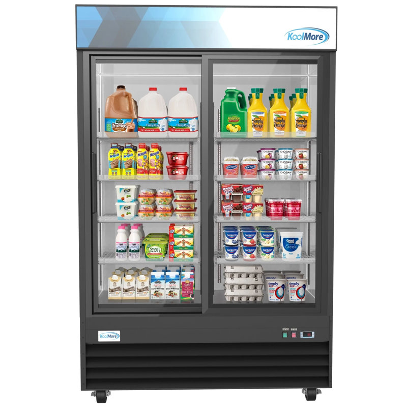Black Double Door Glass Merchandiser Refrigerator with Wire Shelves