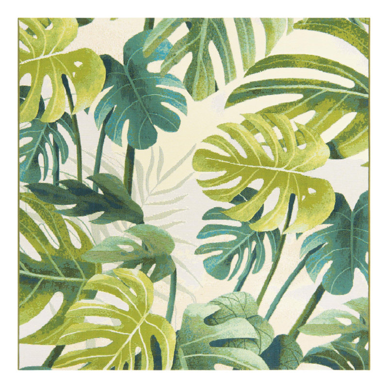 Tapis intérieur / extérieur floral Cindina, Carré 6 pi
