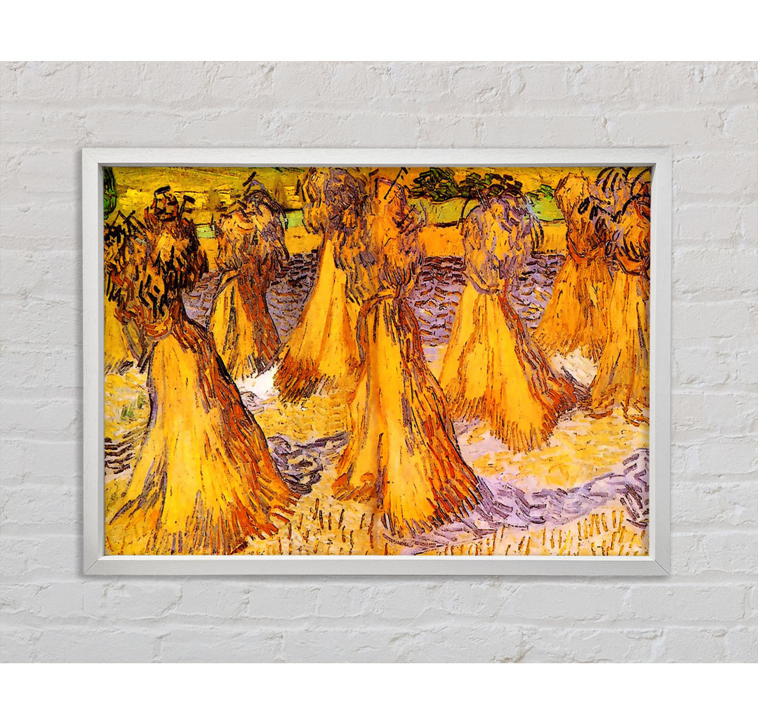 Van Gogh Field With Stacks Of Wheat - Single Picture Frame Kunstdrucke auf Leinwand