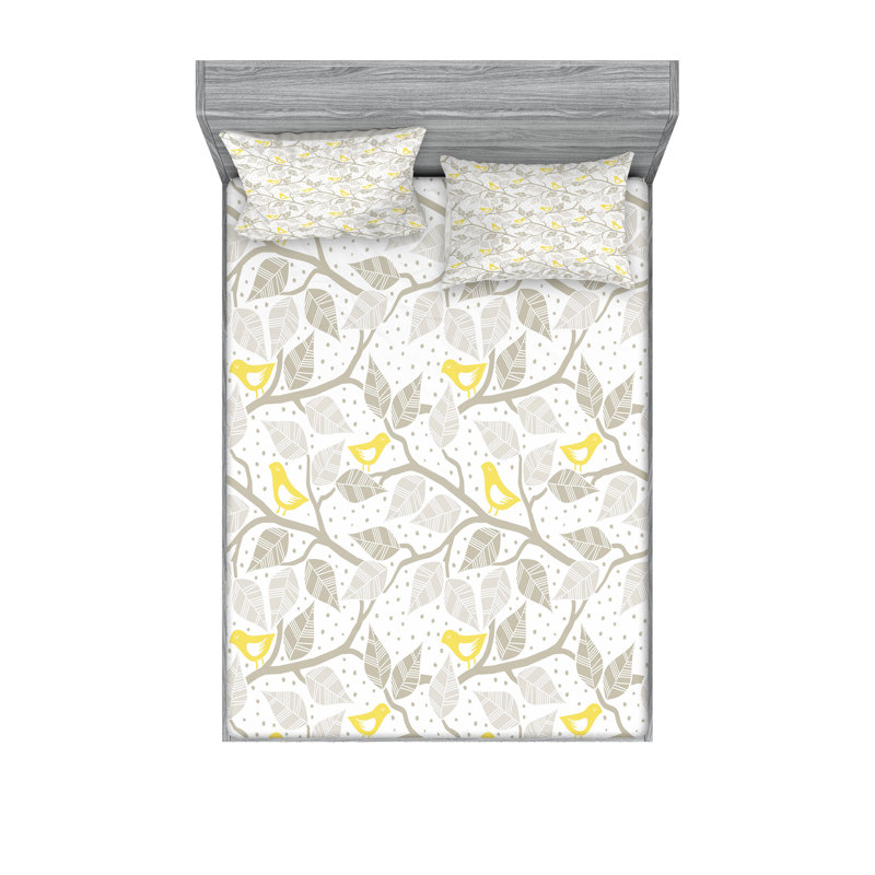 Ensemble de draps et taies décoratives gris et jaune Ambesonne, Ensemble de draps pour lit très grand californien