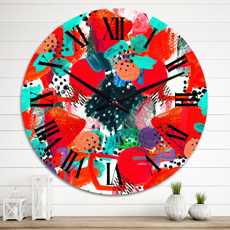 Horloge murale rouge et turquoise, Grand