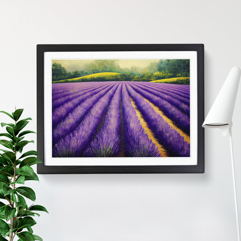 Cheerful Lavender Flower Field - Single Picture Frame Painting, Black, 25cm H x 34cm W x 2cm D