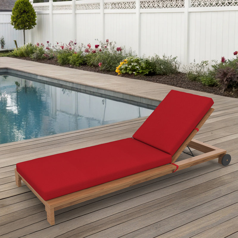 Amala Sunbrella® Outdoor Chaise Lounge Cushion, 22" x 24"/24.5" x 52.5", Canvas Jockey Red Sunbrella® Canvas