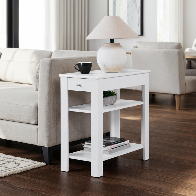 Slayter 24" Tall 1 Drawer Chairside End Table with Shelves, White