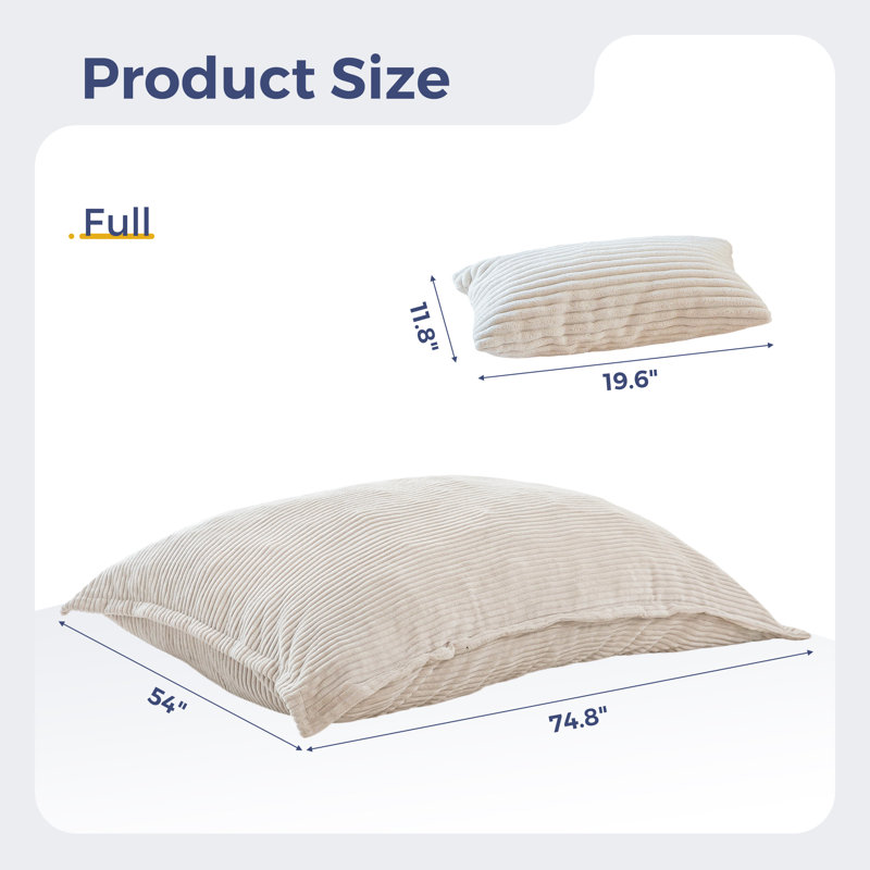 75" White Giant 3 In 1 Convertible Bean Bag Chair With Pillow, White Corduroy, 74.8'' W X 54'' D