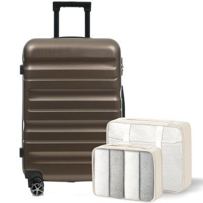 Hardshell ABS Luggage Set, 24-Inch Checked Suitcase with Spinner Wheels, Lightweight Travel Luggage with 2 Packing Cubes for Men & Women