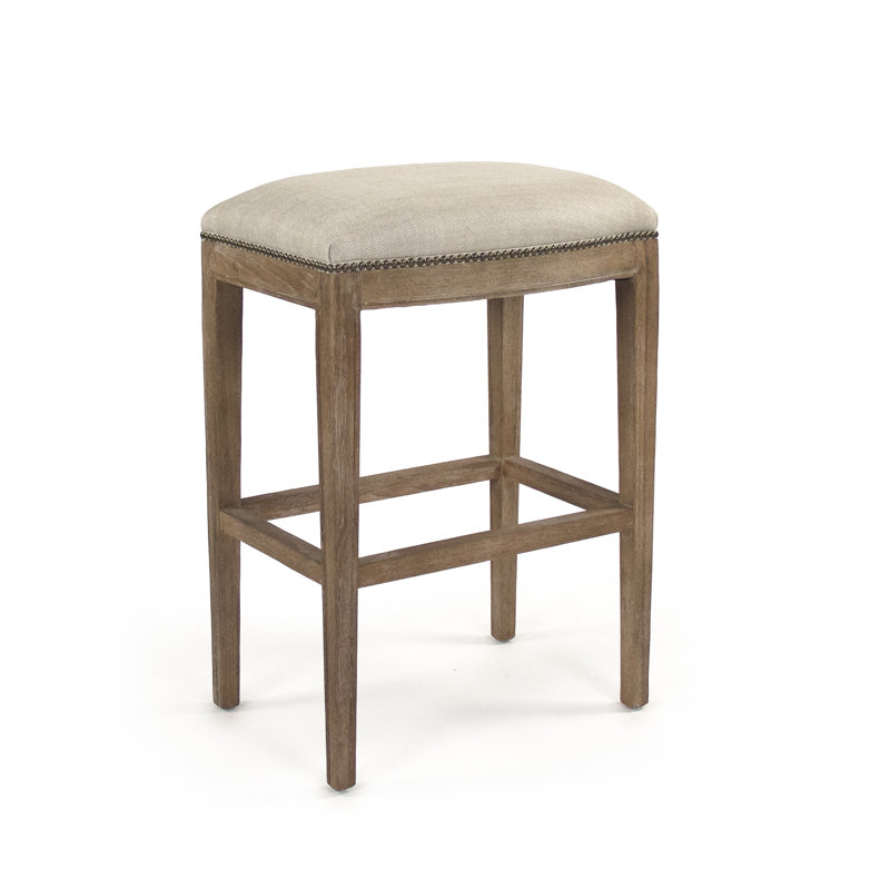 Limed Grey Oak Frame Bar Stool with Oatmeal Polyester Upholstery