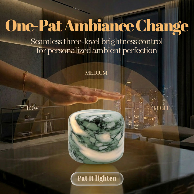 Natural Marble Touch Table Lamp, Rechargeable Cordless Night Light with 3-Level Dimmable Brightness, Portable Decorative Ambient Lamp for Bedroom, Living Room, Office