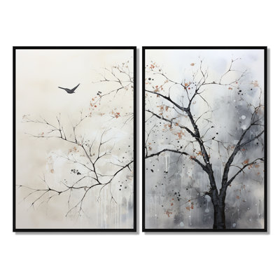 Décoration murale minimaliste oiseaux minimals sur branche I - Beige