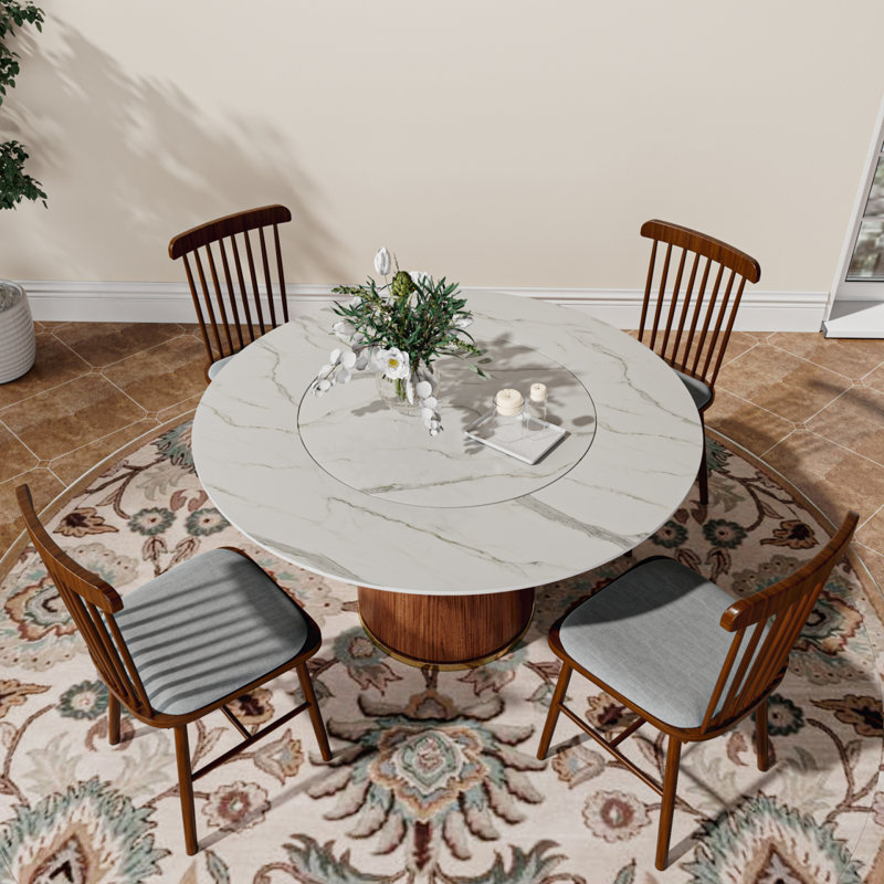 Blanc gris - table de cuisine ronde moderne avec centre pivotant, table en bois massif de 4 à 6 places avec plateau tournant intégré, conception peu encombrante