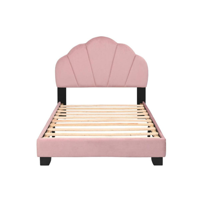Velvet Upholstered Platform Bed with Shell Headboard