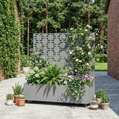 Metal Planter Box with Trellis with Wheels
