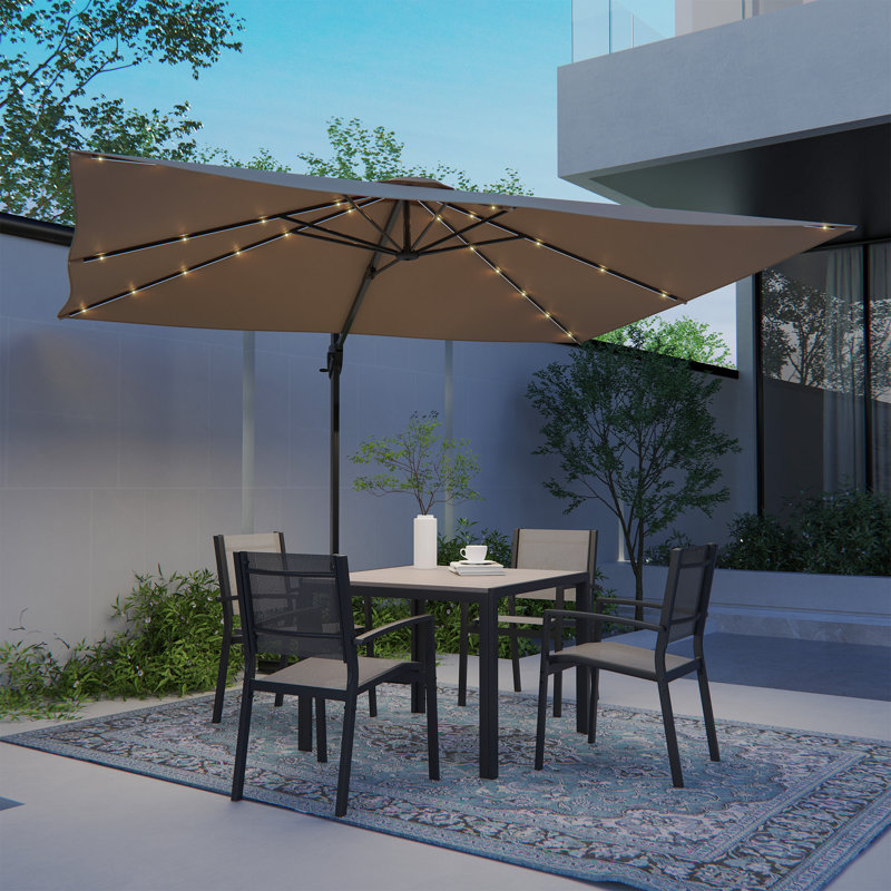 Parasol de patio en porte-à-faux à DEL 10 x 8 pi avec cadre robuste à 8 nervures pour piscine, jardin, Taupe