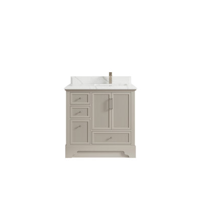 Meuble-lavabo sur pied simple 36 po avec plateau en quartz Alys