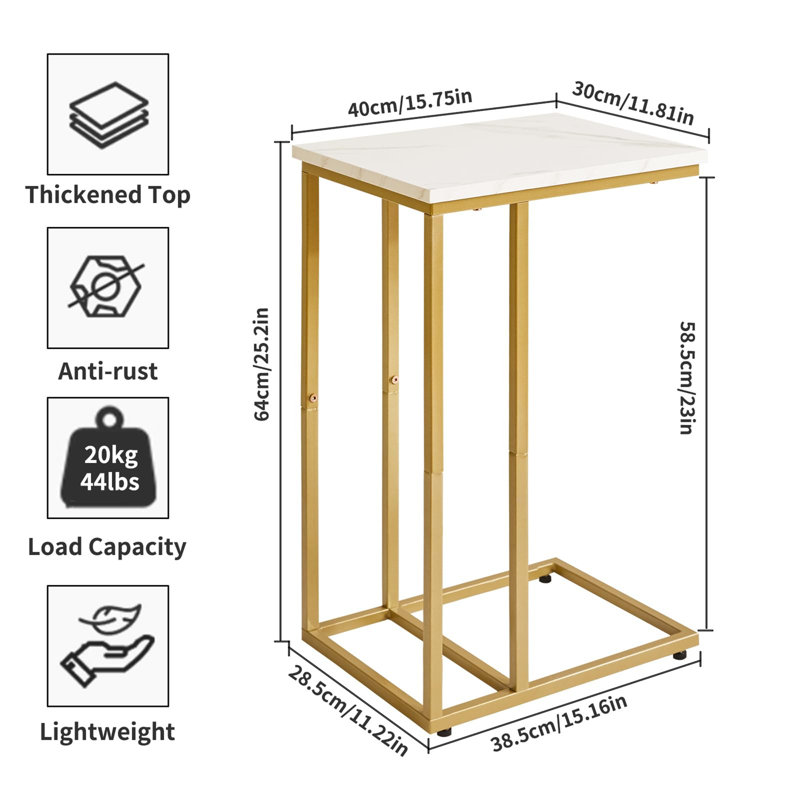 End Table, White, Gold