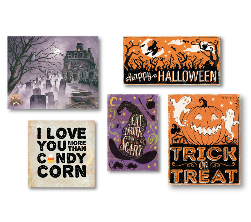 « happy halloween », ensemble de 5 reproductions sur toiles
