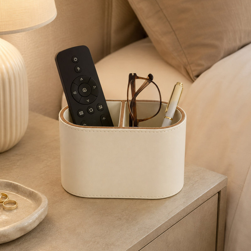 PU Leather Pen Holder with Dual Compartments