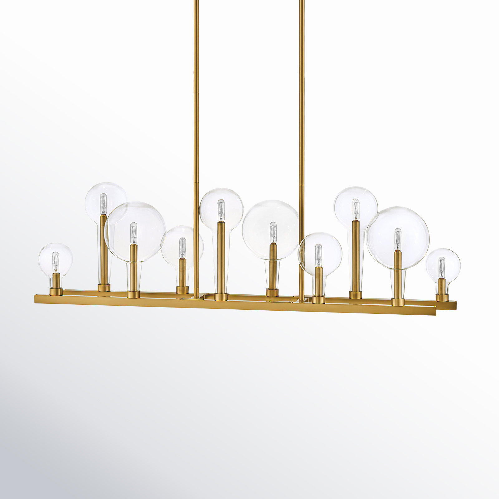 Indira 10 Light Glass Dimmable Pendant, Lacquered Brass