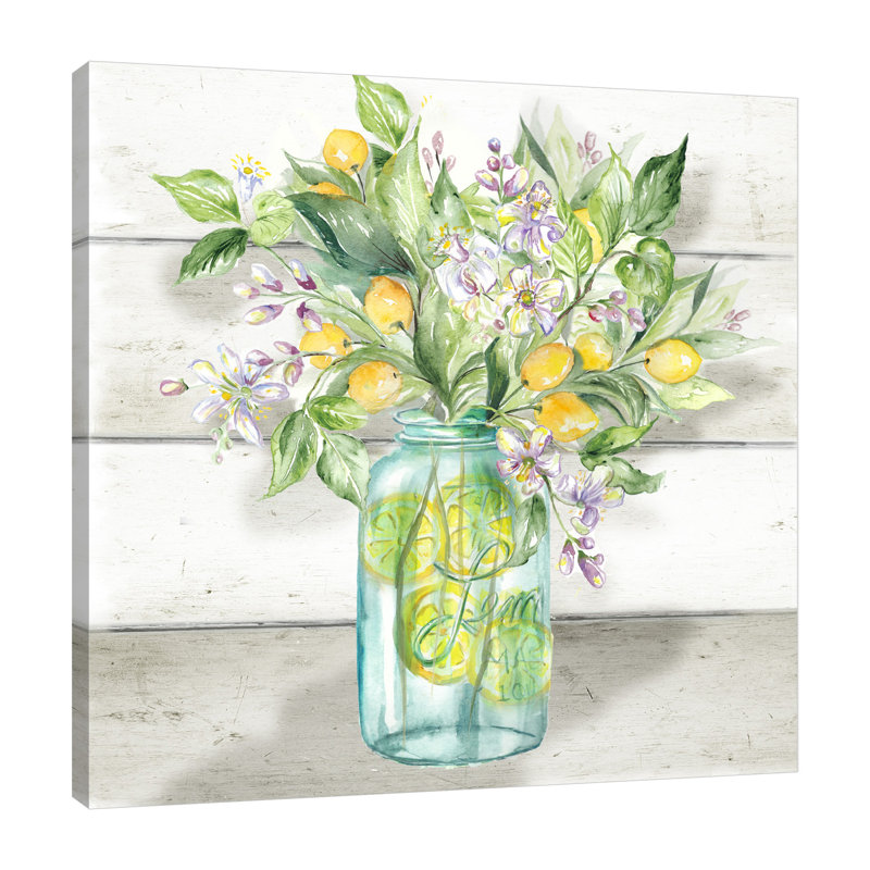 «Mason Jar With Lemons And Blossoms», toile tendue par August Grove®, H 12 po x l 12 po x P 1,5 po
