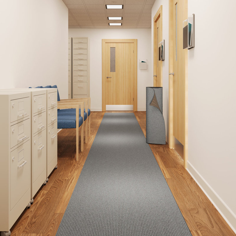 Extra-Long Custom-Length Non-Slip Runner Rug with Dirt-Trapping Grooves. Heavy-Duty, Absorbent, Stain-Resistant, and Washable. Perfect for Entryways, Hallways, and Offices, Gray.