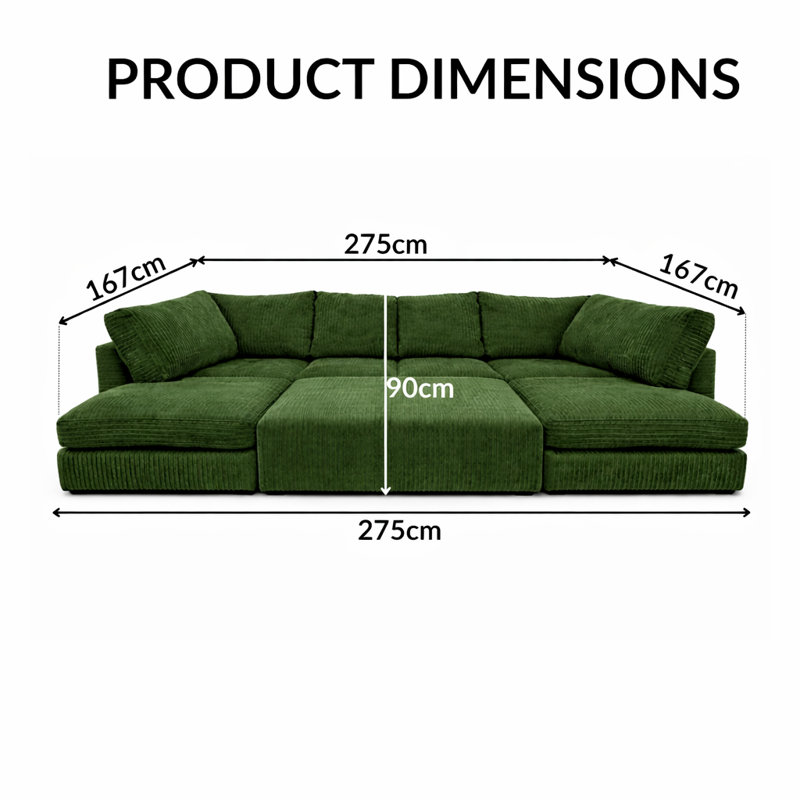 7 Seater Corduroy Sofa Bed, Forest Green