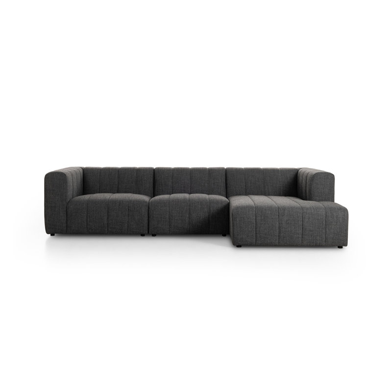 Langham Modular Chaise Sectional, Right Hand Facing, Black, Saxon Charcoal Polyester Blend