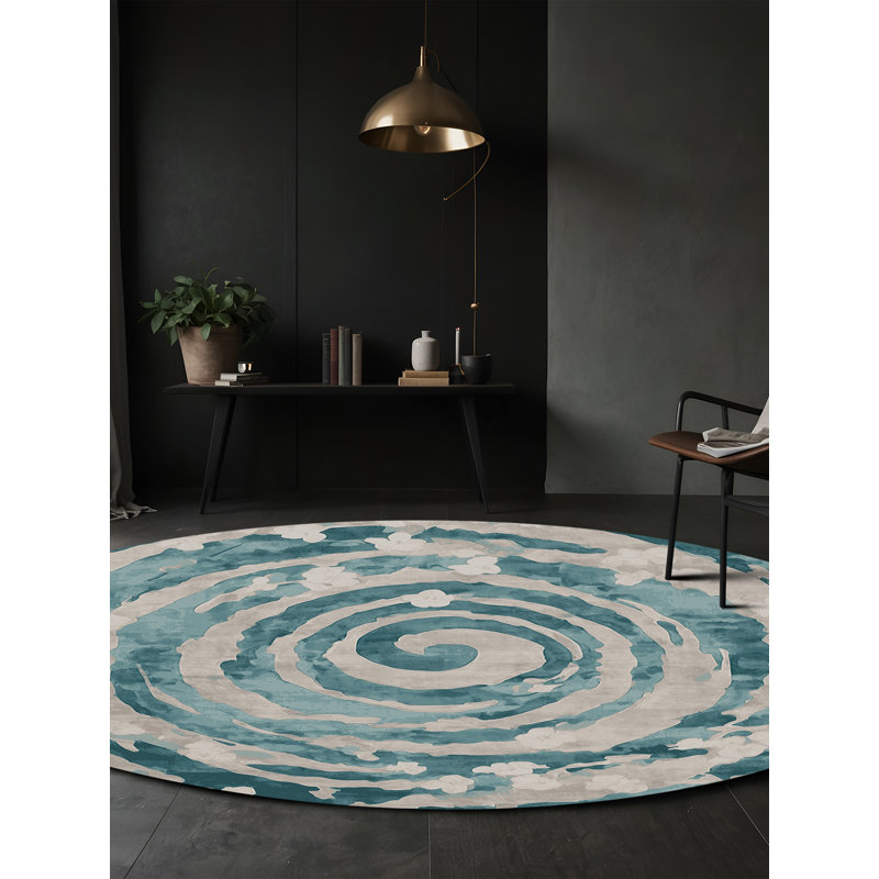 Machine Washable Gray Area Rug, Round 3'
