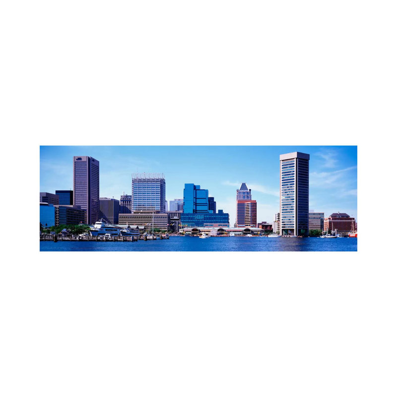 USA, Maryland, Baltimore, Skyscrapers Along The Inner Harbor - Wrapped Canvas Panoramic Print