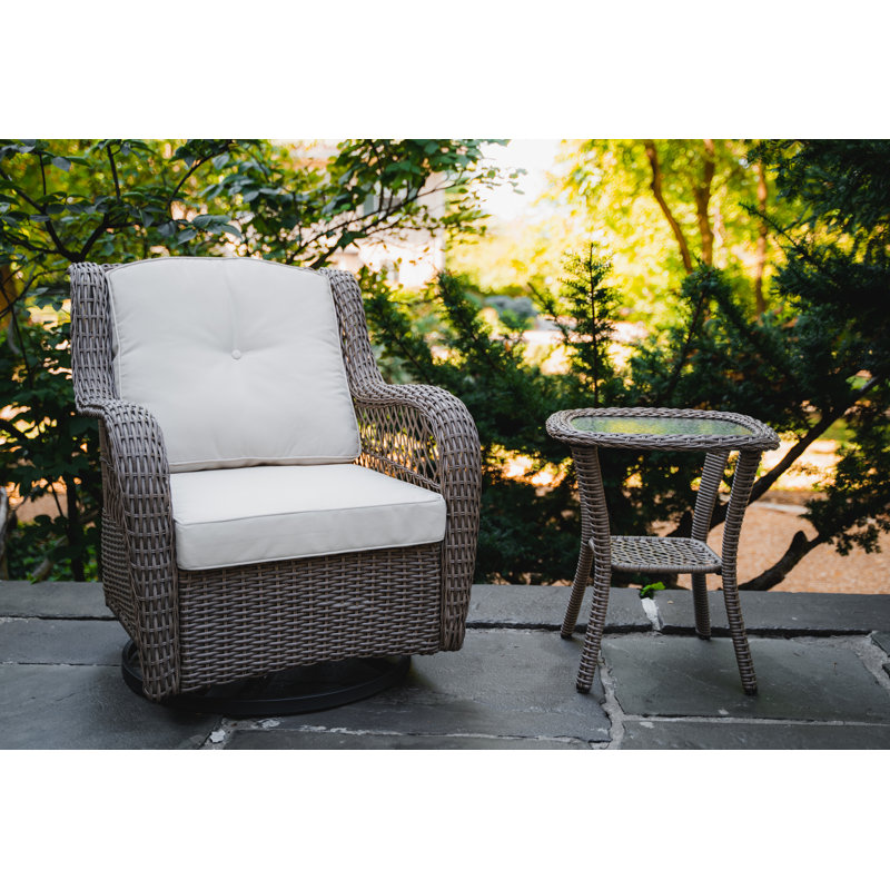 Rio Vista Beige Cushioned Brown Wicker Outdoor Glider Chair Set