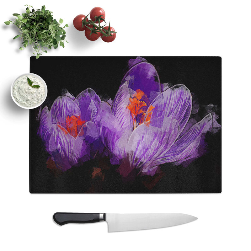 Tempered Glass Crocus Flower Chopping Board, 39 cm W x 28.5 cm L