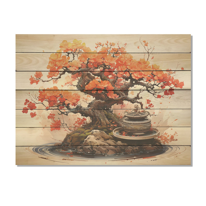 Autumnal Bonsai Charm II - Bonsai arbre sur bois, H 30 po x l 40 po