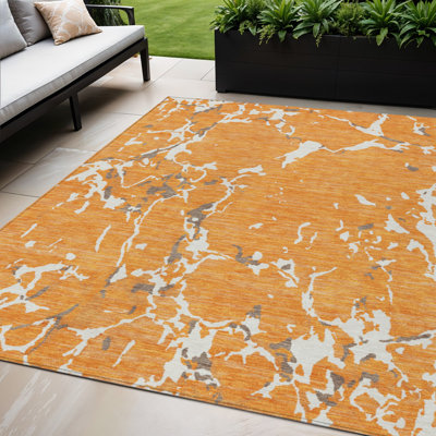 Tapis intérieur lavable rayé orange 5 pi x 8 pi