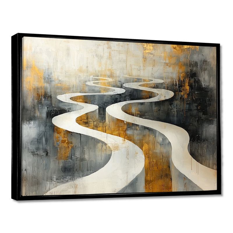 Voies éphémères d'art optique - Art mural d'art, H 30 po x l 40 po, Impression encadrée flottante, Noir