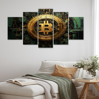 Gold Impressionistic Crypto Bitcoin - Fashion Bitcoin Multipanel Wall Art Set