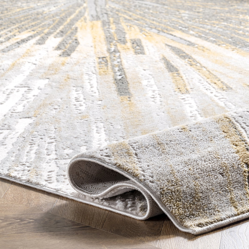 Nissen Abstract Power Loom Yellow/Gray Rug, Runner 2'8" x 8'