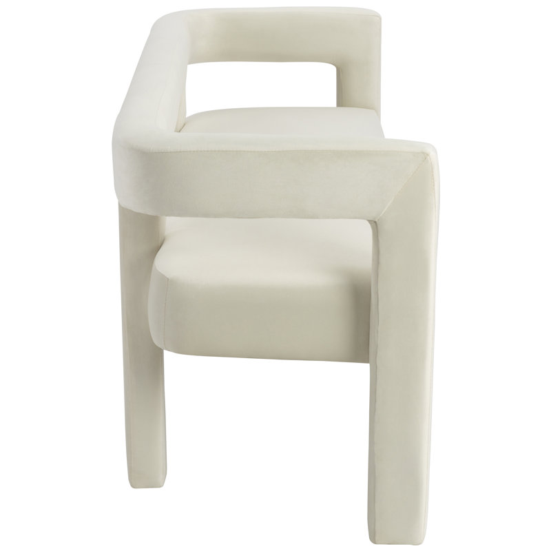 Athena Cream Velvet Upholstered Low Back Bench
