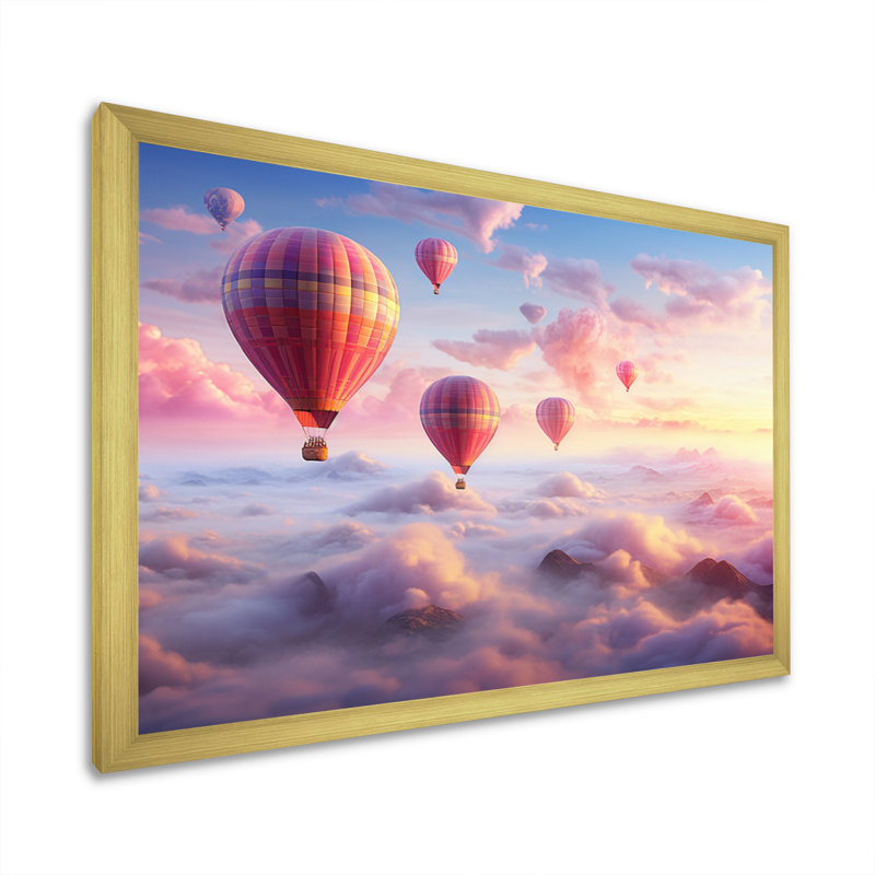 «Pink Hot Air Ballon Ethereal I» sur toile, H 24 po x l 32 po x P 1 po, Encadrement doré