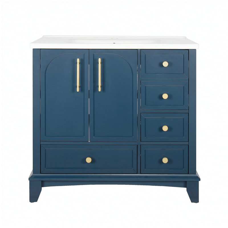 Armoire de salle de bain durable de 35,6 pouces avec beaucoup de rangement, imperméable et facile à installer