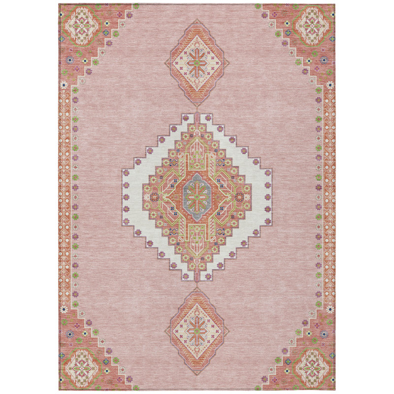 Elira Pink Washable Indoor-Outdoor Rug - , 10' x 14'