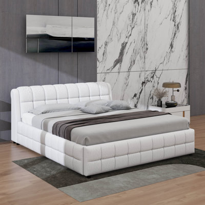 California King Size Upholstered Platform Bed With Headboard