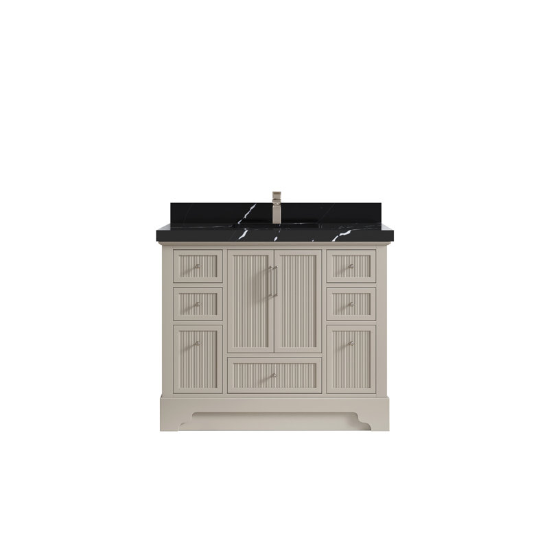 Alys 42'' Single Bathroom Vanity with Quartz Top, Calacatta Black
