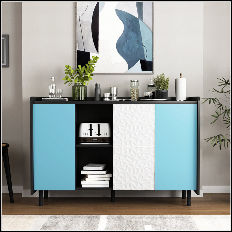 Buffet avec portes bleues, Bleu / Noir